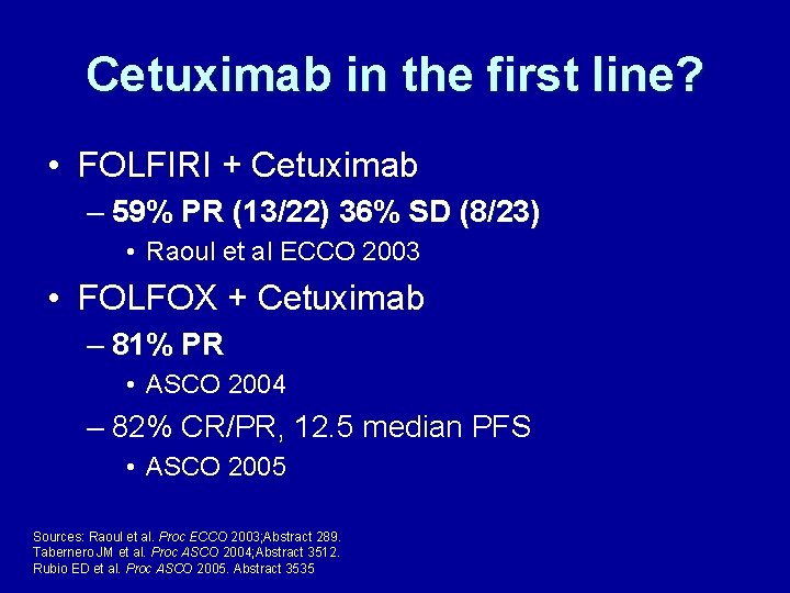 Cetuximab in the first line? • FOLFIRI + Cetuximab – 59% PR (13/22) 36%