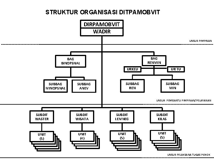 STRUKTUR ORGANISASI DITPAMOBVIT DIRPAMOBVIT WADIR UNSUR PIMPINAN BAG RENMIN BAG BINOPSNAL SUBBAG MINOPSNAL SUBBAG