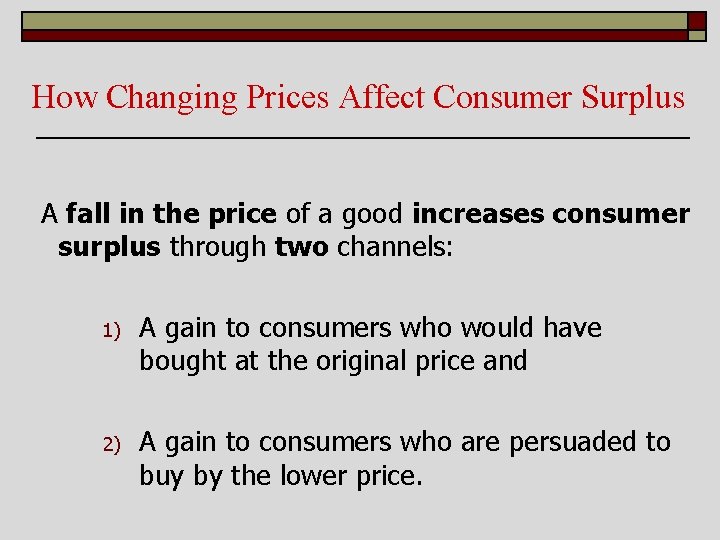 How Changing Prices Affect Consumer Surplus A fall in the price of a good