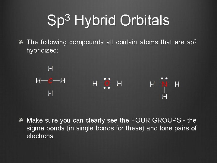 Sp 3 Hybrid Orbitals The following compounds all contain atoms that are sp 3