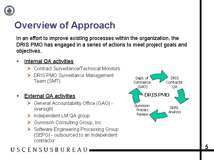 Overview of Approach In an effort to improve existing processes within the organization, the