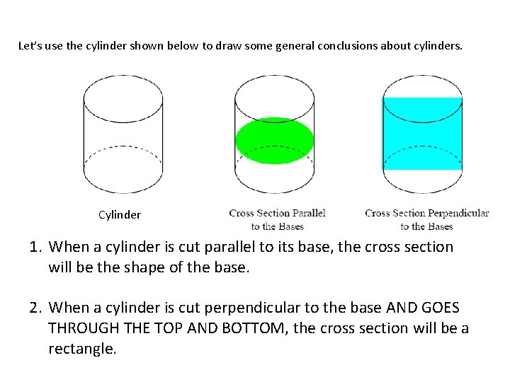 Let’s use the cylinder shown below to draw some general conclusions about cylinders. Cylinder