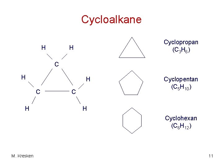 Cycloalkane H Cyclopropan (C 3 H 6) H C H C Cyclopentan (C 5