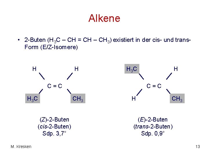 Alkene • 2 -Buten (H 3 C – CH = CH – CH 3)
