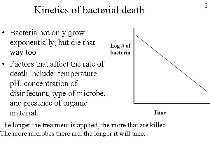 Kinetics of bacterial death • Bacteria not only grow exponentially, but die that way