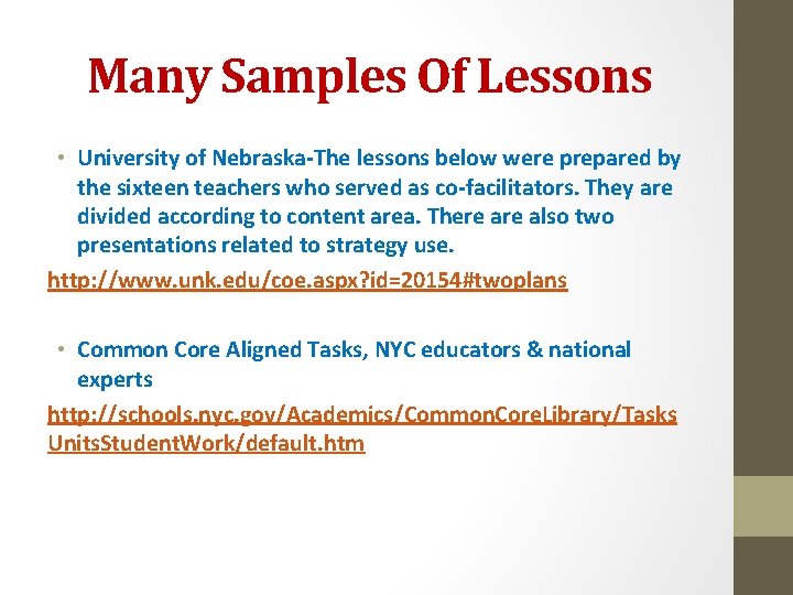Many Samples Of Lessons • University of Nebraska-The lessons below were prepared by the