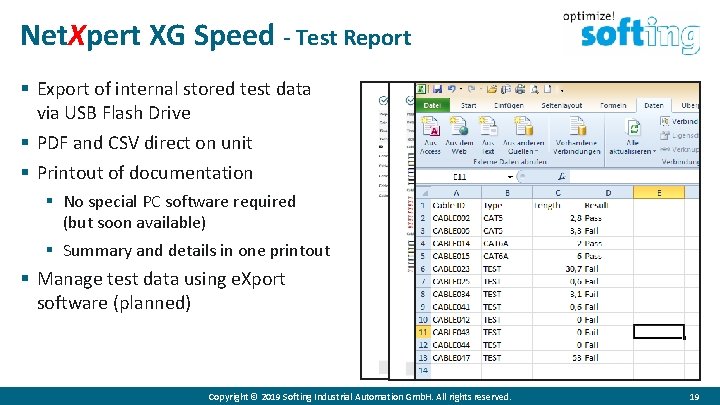 Net. Xpert XG Speed - Test Report § Export of internal stored test data