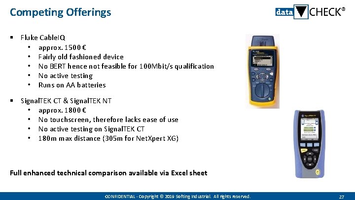 Competing Offerings § Fluke Cable. IQ • approx. 1500 € • Fairly old fashioned