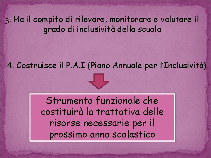 3. Ha il compito di rilevare, monitorare e valutare il grado di inclusività della