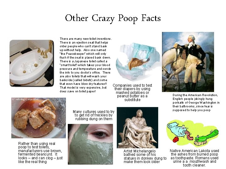 Other Crazy Poop Facts • There are many new toilet inventions. There is an