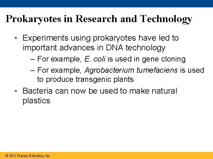 Prokaryotes in Research and Technology • Experiments using prokaryotes have led to important advances