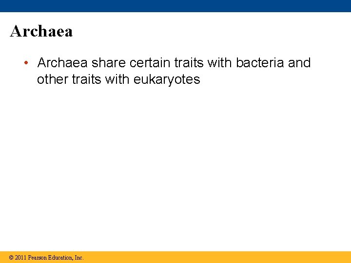 Archaea • Archaea share certain traits with bacteria and other traits with eukaryotes ©