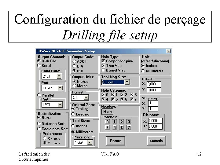 Configuration du fichier de perçage Drilling file setup La fabrication des circuits imprimés VI-1