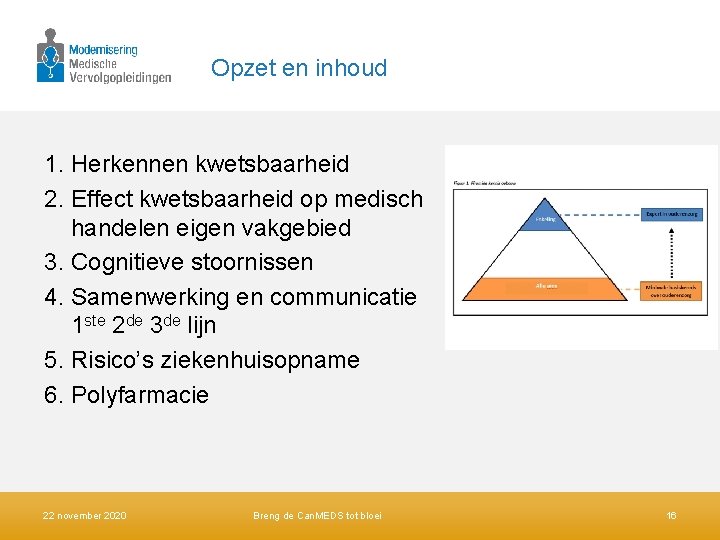 Opzet en inhoud 1. Herkennen kwetsbaarheid 2. Effect kwetsbaarheid op medisch handelen eigen vakgebied