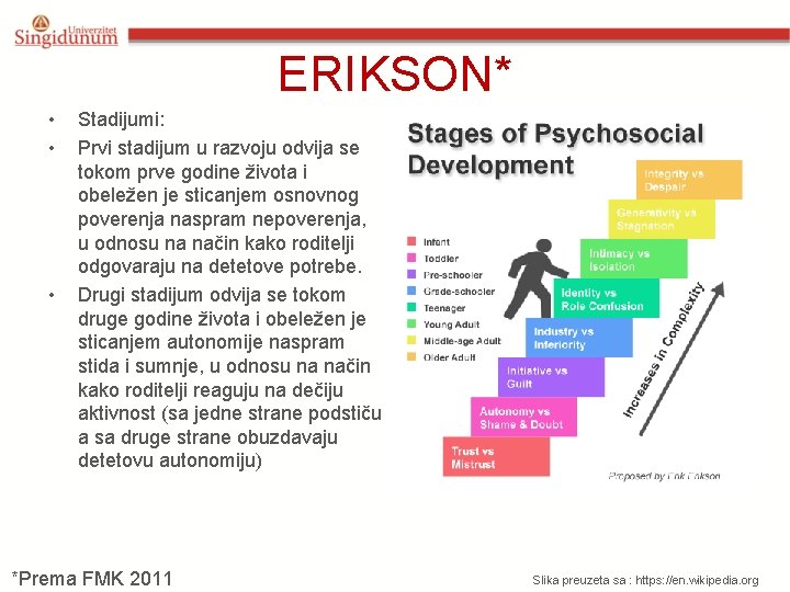 ERIKSON* • • • Stadijumi: Prvi stadijum u razvoju odvija se tokom prve godine