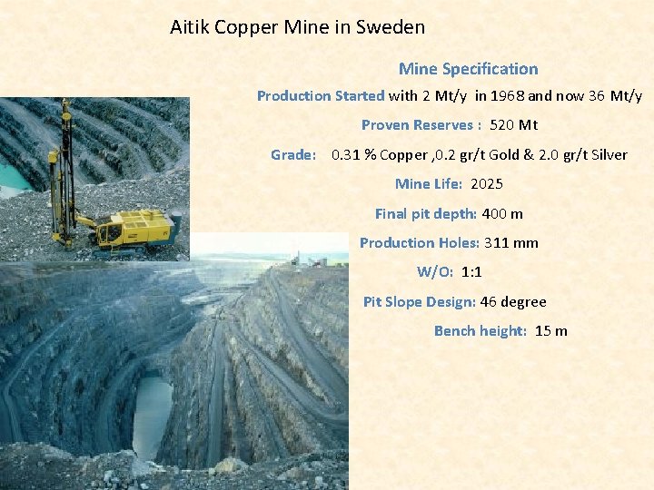 Aitik Copper Mine in Sweden Mine Specification Production Started with 2 Mt/y in 1968