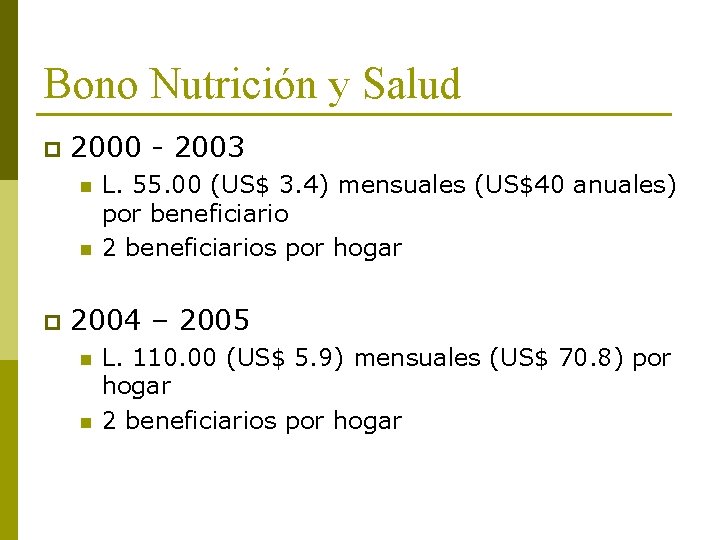 Bono Nutrición y Salud p 2000 - 2003 n n p L. 55. 00