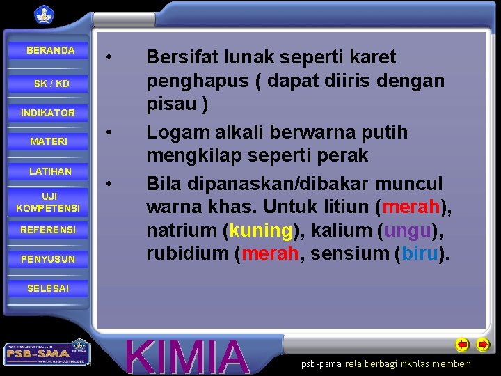 BERANDA • SK / KD INDIKATOR MATERI LATIHAN UJI KOMPETENSI REFERENSI PENYUSUN • •