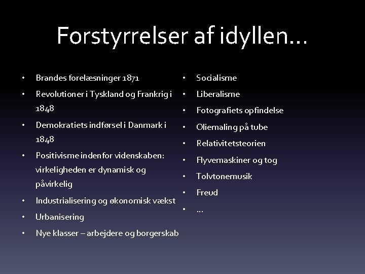 Forstyrrelser af idyllen… • Brandes forelæsninger 1871 • Revolutioner i Tyskland og Frankrig i