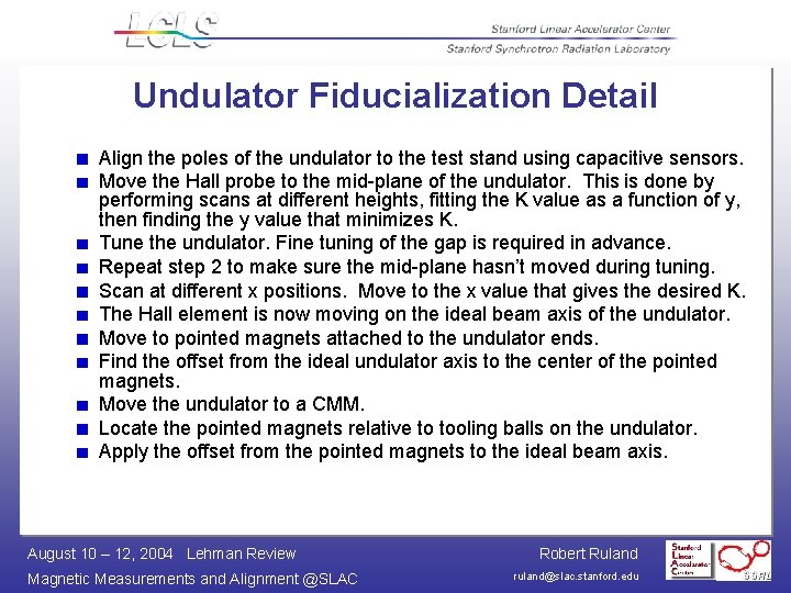 Undulator Fiducialization Detail Align the poles of the undulator to the test stand using