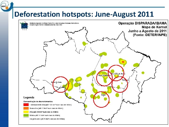 Deforestation hotspots: June-August 2011 