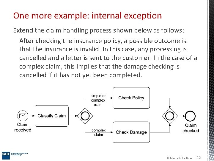 One more example: internal exception Extend the claim handling process shown below as follows: