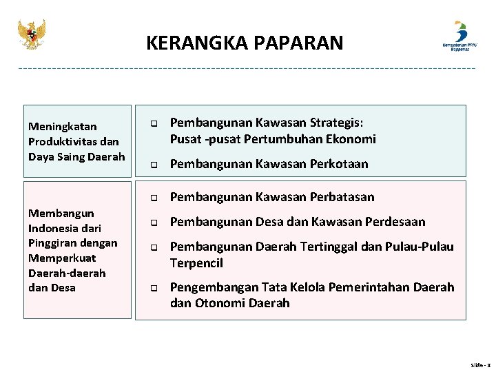 KERANGKA PAPARAN Meningkatan Produktivitas dan Daya Saing Daerah Membangun Indonesia dari Pinggiran dengan Memperkuat