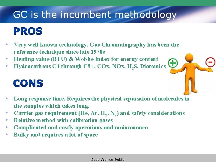 GC is the incumbent methodology • Very well-known technology. Gas Chromatography has been the