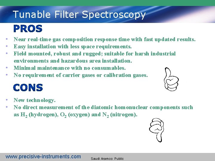 Tunable Filter Spectroscopy • Near real-time gas composition response time with fast updated results.