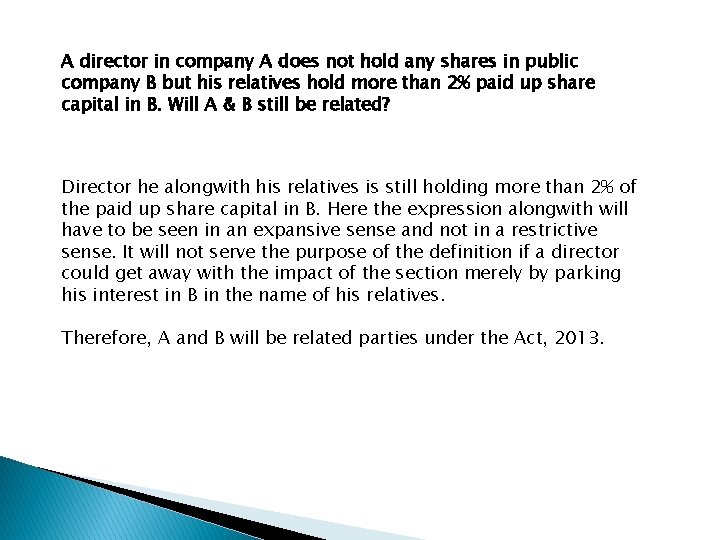 A director in company A does not hold any shares in public company B