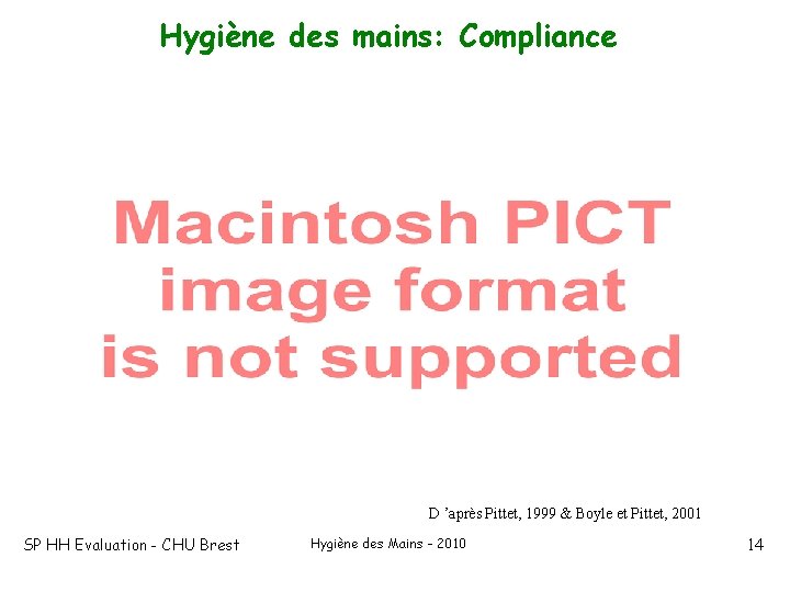 Hygiène des mains: Compliance D ’après Pittet, 1999 & Boyle et Pittet, 2001 SP