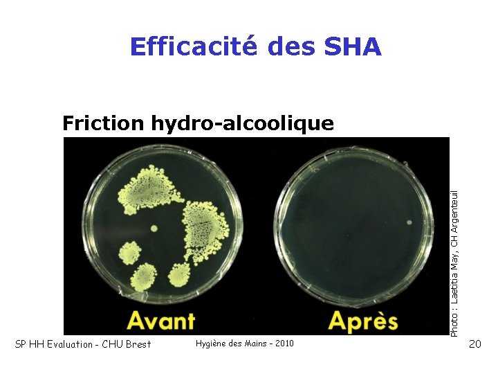 Efficacité des SHA Photo : Laetitia May, CH Argenteuil Friction hydro-alcoolique SP HH Evaluation