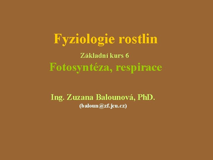 Fyziologie rostlin Základní kurs 6 Fotosyntéza, respirace Ing. Zuzana Balounová, Ph. D. (baloun@zf. jcu.