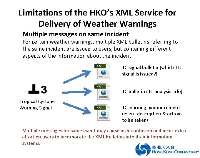 Limitations of the HKO’s XML Service for Delivery of Weather Warnings Multiple messages on
