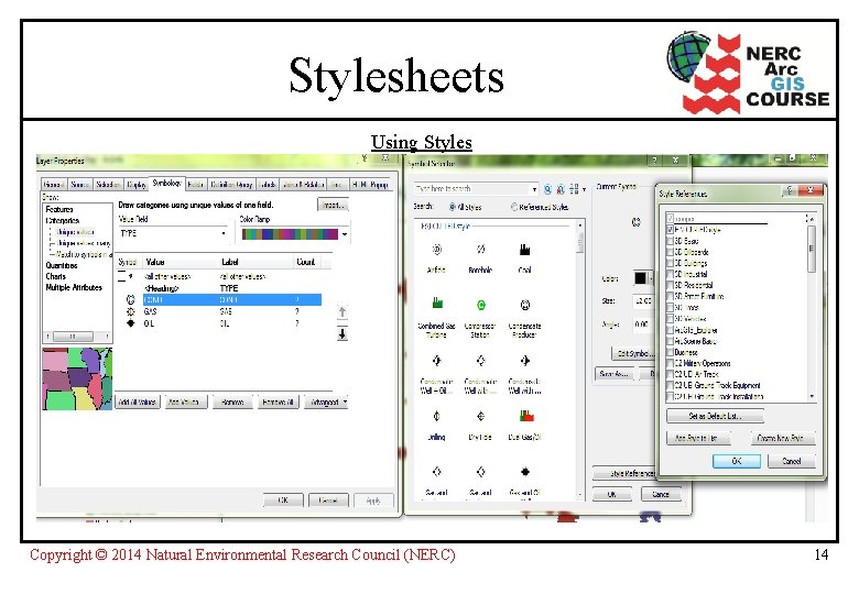 Stylesheets Using Styles Copyright © 2014 Natural Environmental Research Council (NERC) 14 