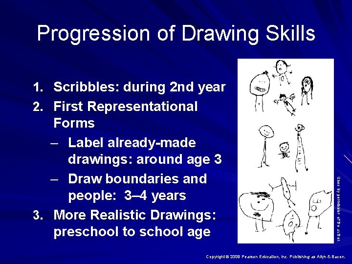 Progression of Drawing Skills 1. Scribbles: during 2 nd year 2. First Representational Used
