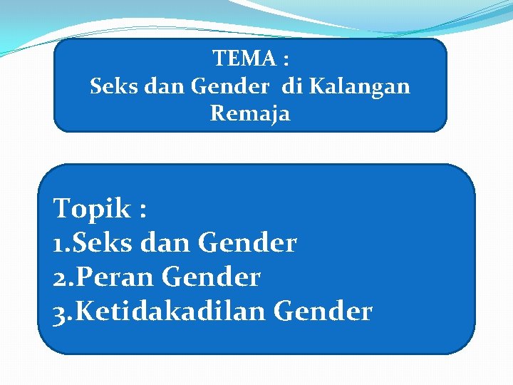 TEMA : Seks dan Gender di Kalangan Remaja Topik : 1. Seks dan Gender