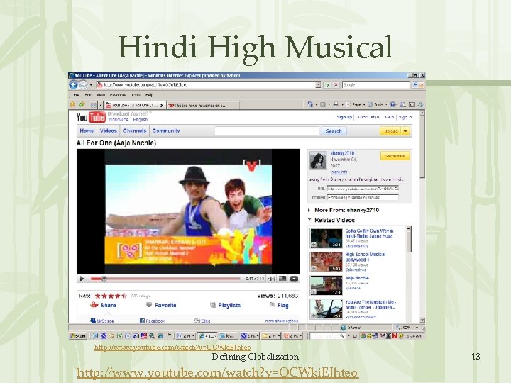 Hindi High Musical http: //www. youtube. com/watch? v=QCWki. EJhteo Defining Globalization http: //www. youtube.
