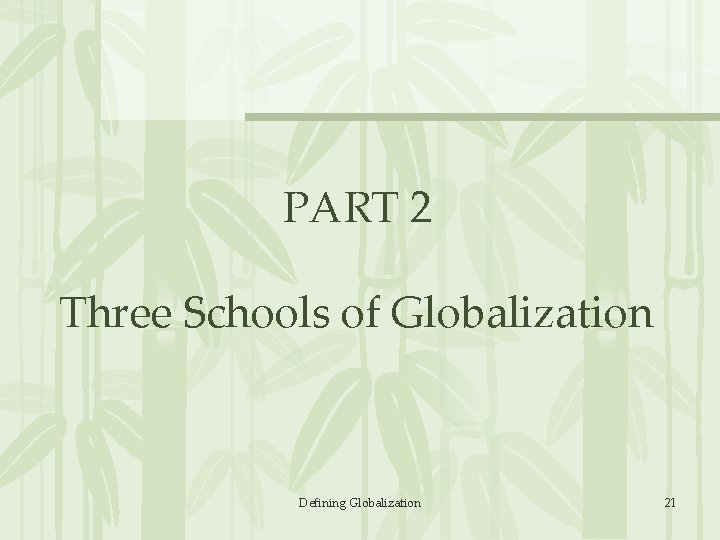 PART 2 Three Schools of Globalization Defining Globalization 21 