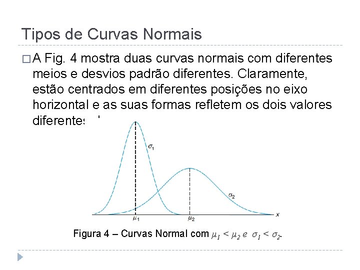 Tipos de Curvas Normais �A Fig. 4 mostra duas curvas normais com diferentes meios