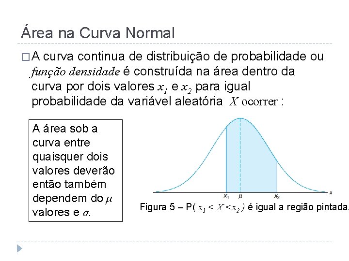 Área na Curva Normal �A curva continua de distribuição de probabilidade ou função densidade