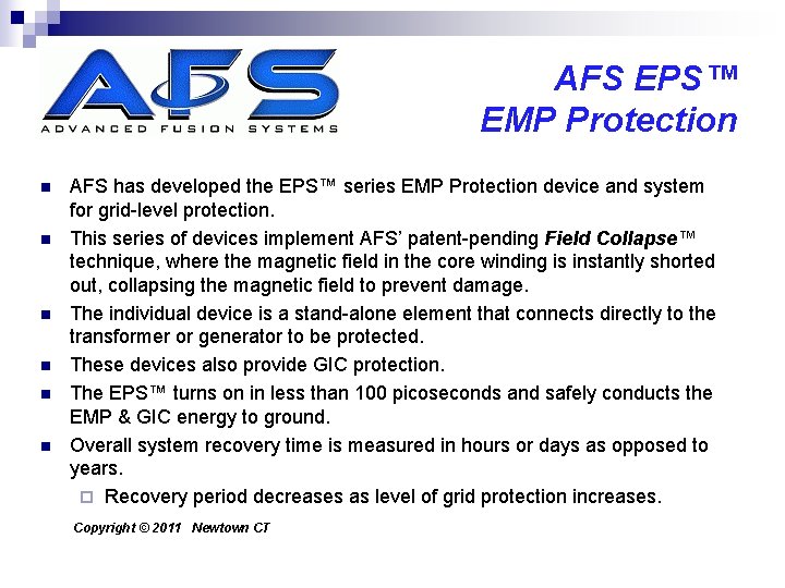 AFS EPS™ EMP Protection n n n AFS has developed the EPS™ series EMP