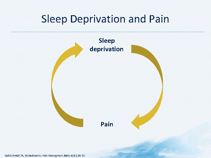 Sleep Deprivation and Pain Sleep deprivation Pain Call-Schmidt TA, Richardson SJ. Pain Manag Nurs