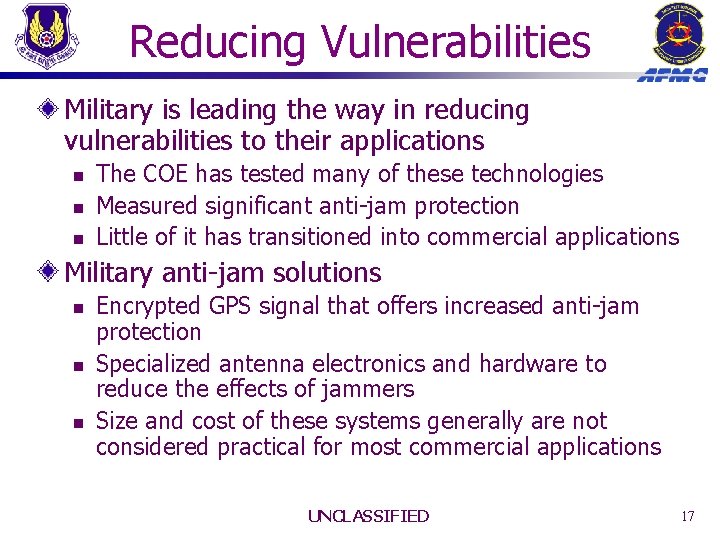 Reducing Vulnerabilities Military is leading the way in reducing vulnerabilities to their applications n Reducing Vulnerabilities Military is leading the way in reducing vulnerabilities to their applications n