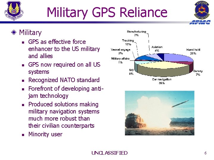 Military GPS Reliance Military n n n GPS as effective force enhancer to the