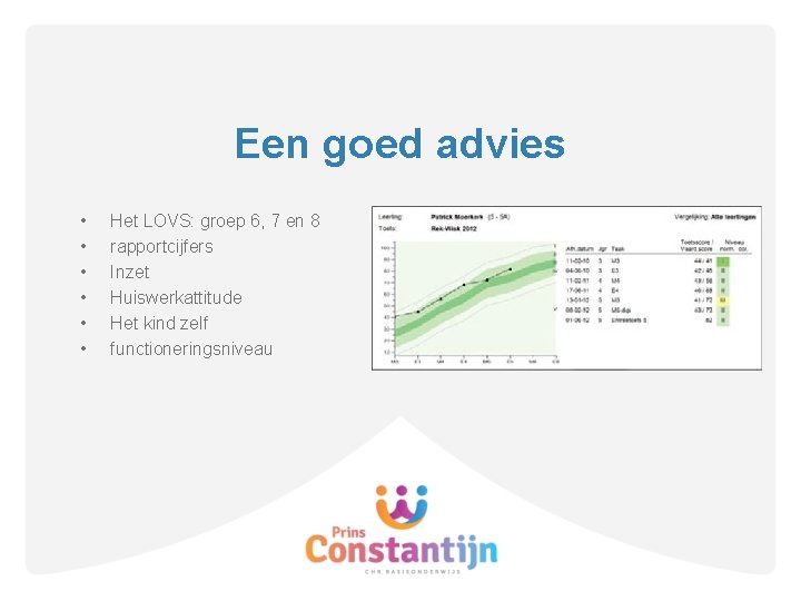 Een goed advies • • • Het LOVS: groep 6, 7 en 8 rapportcijfers