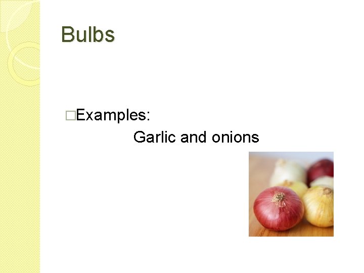 Bulbs �Examples: Garlic and onions 