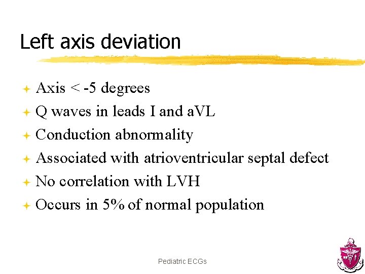 Left axis deviation Axis < -5 degrees ª Q waves in leads I and