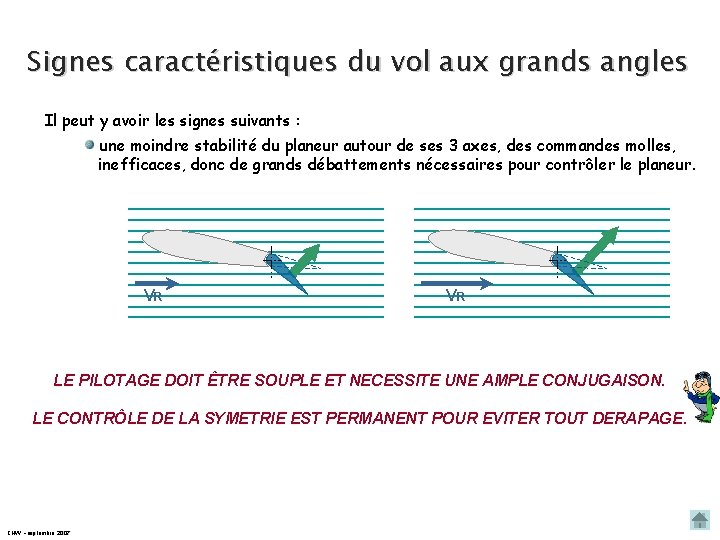 Signes caractéristiques du vol aux grands angles Il peut y avoir les signes suivants Signes caractéristiques du vol aux grands angles Il peut y avoir les signes suivants