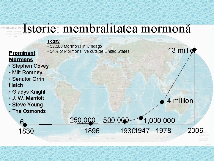 Istorie: membralitatea mormonă Today • 52, 500 Mormons in Chicago • 54% of Mormons